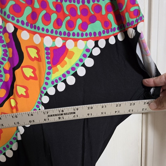 Trina Turk Shirt Top Womens Medium Black Colorful Oversized‎ Stretch Made in USA - Picture 4 of 6